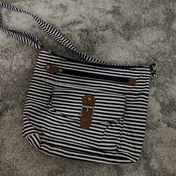 Crossbody Shoulder Bag Sailer Stripe Leather Buckles - Picture 4 of 6